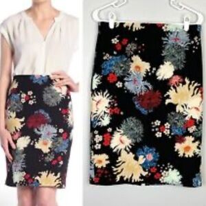 Philosophy Black Blue Sea Floral Pencil Skirt